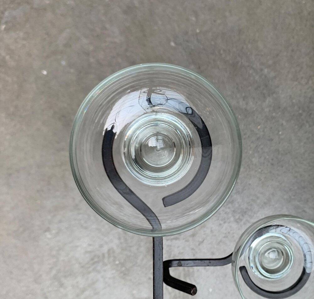 Mid-century metal and glass pendant light from the 1960s.