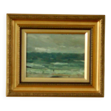 Huile sur panneau vintage originale – paysage océanique
