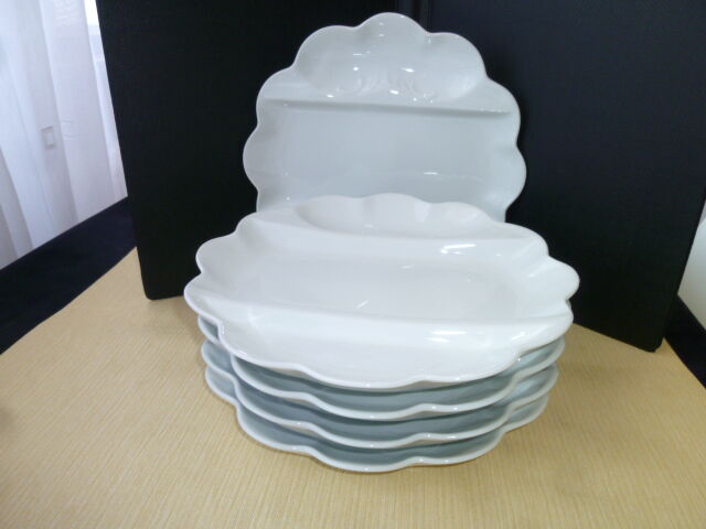 Set of 5 asparagus plates in white Limoges porcelain