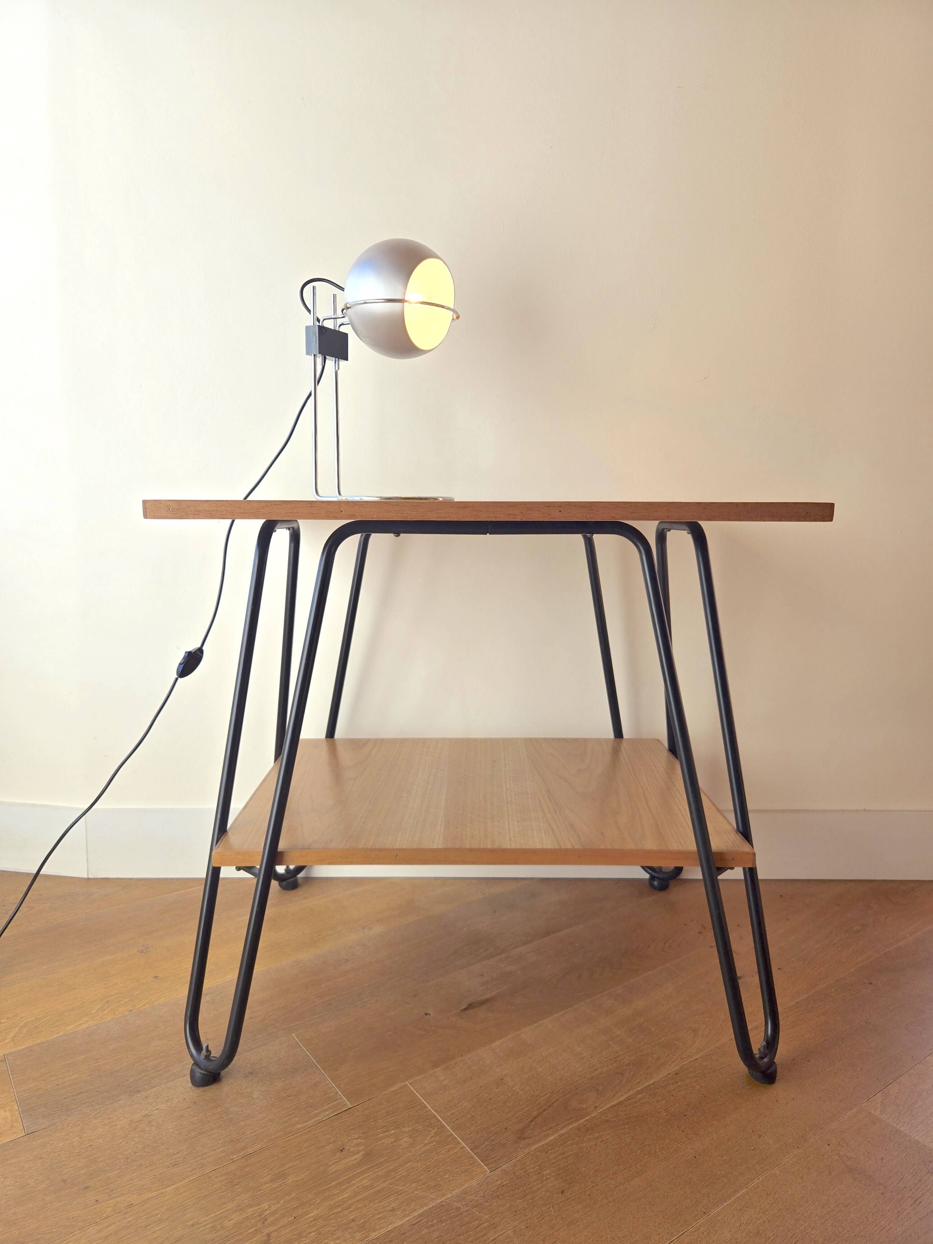 Side table in wood and steel in the style of Jacques Hitier, 1950s