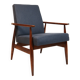 Fauteuil Vintage en Laine Bleu Marine Bois Couleur Noyer