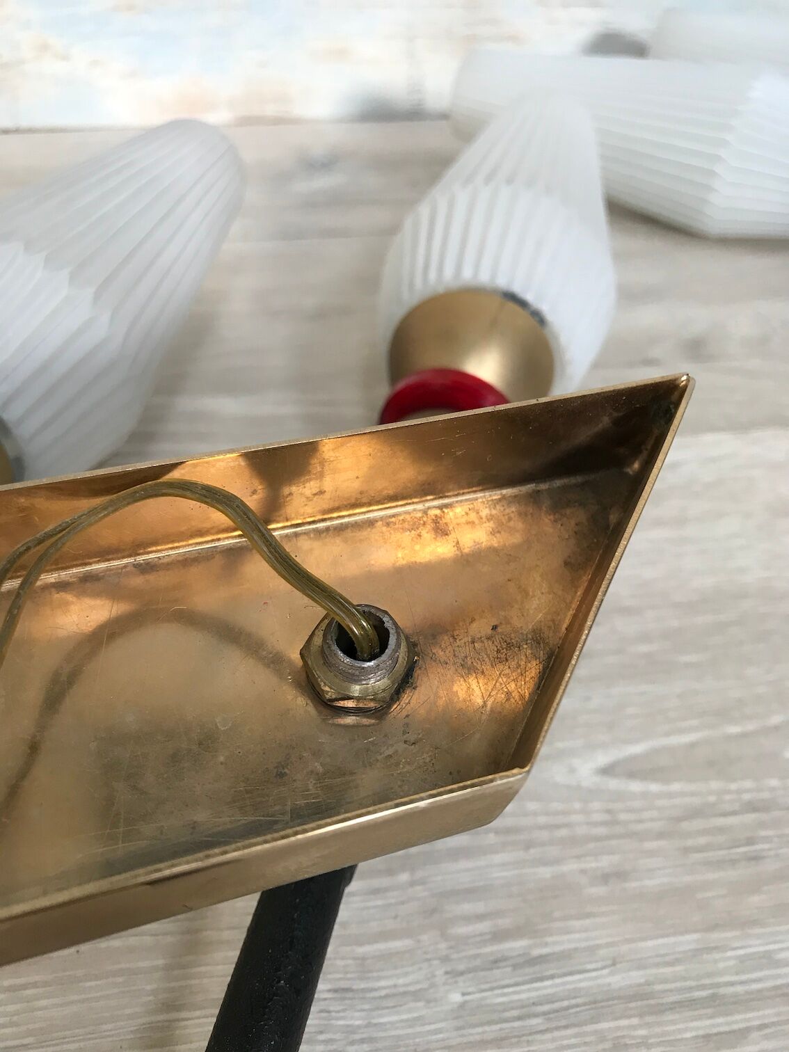 Pair of vintage metal and brass sconces