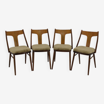 1950s Set of Four Restored Dining Chairs in Walnut, Czechoslovakia