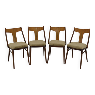 1950s Set of Four Restored Dining Chairs in Walnut, Czechoslovakia