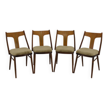 1950s Set of Four Restored Dining Chairs in Walnut, Czechoslovakia