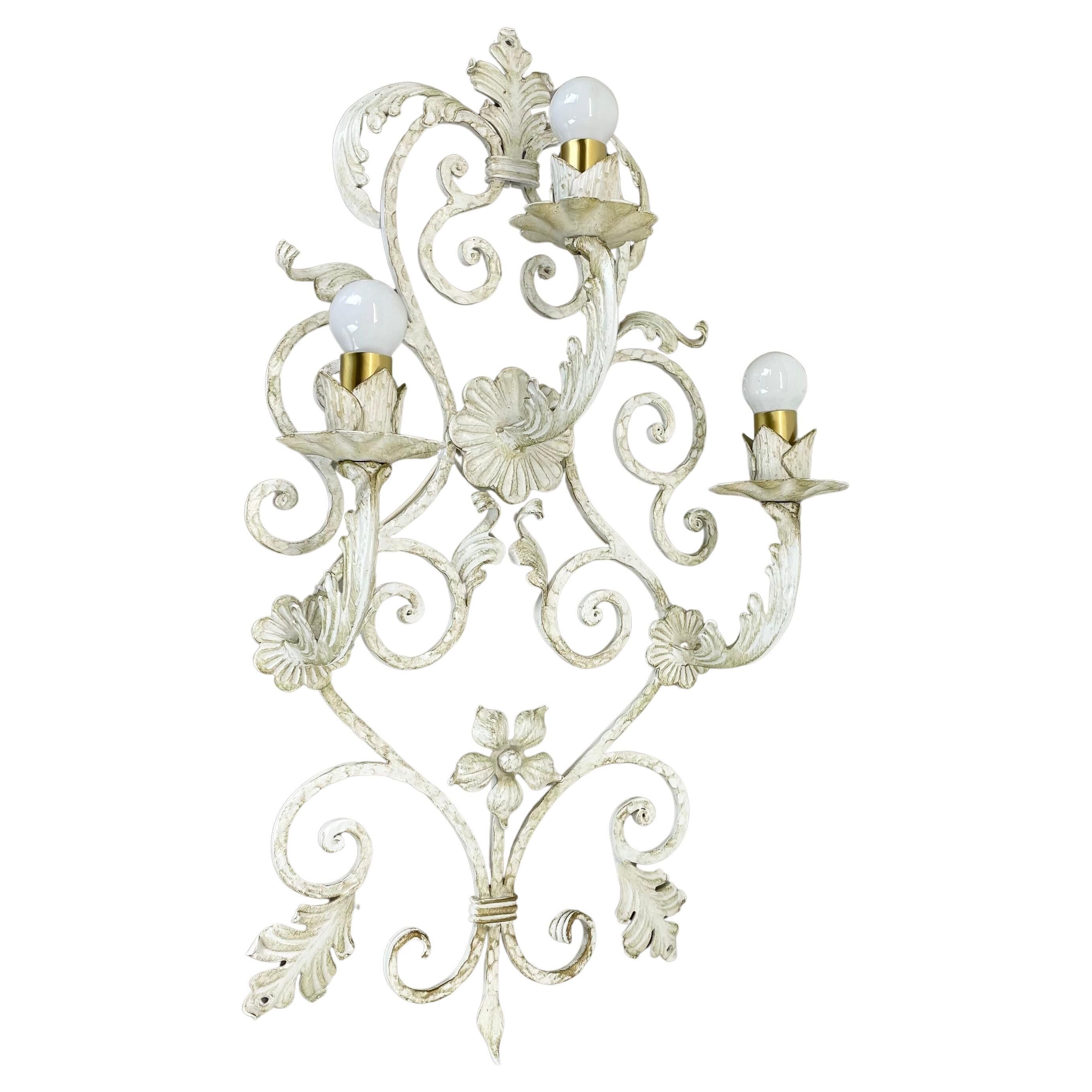 1 de 3 xxl 73cm blanc Métal Florentiner Applique murale de théâtre, Italie, années 1970