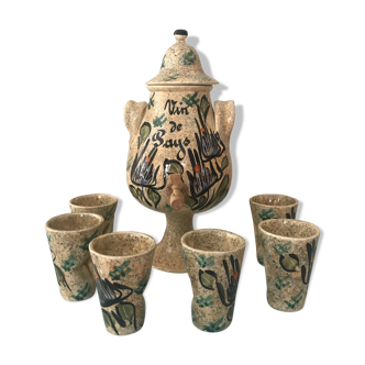 Wine jar and 6 Vallauris cups
