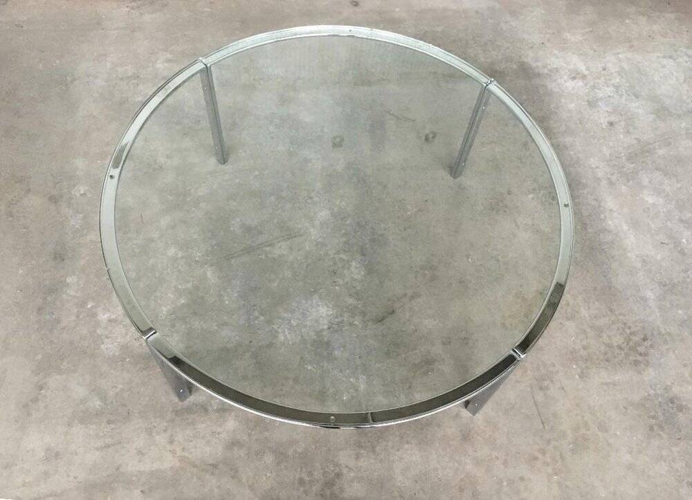 Chrome and glass coffee table in Space Age style from the mid-century, 1960s.