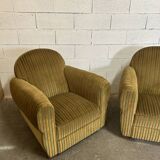 Pair of green fabric armchairs
