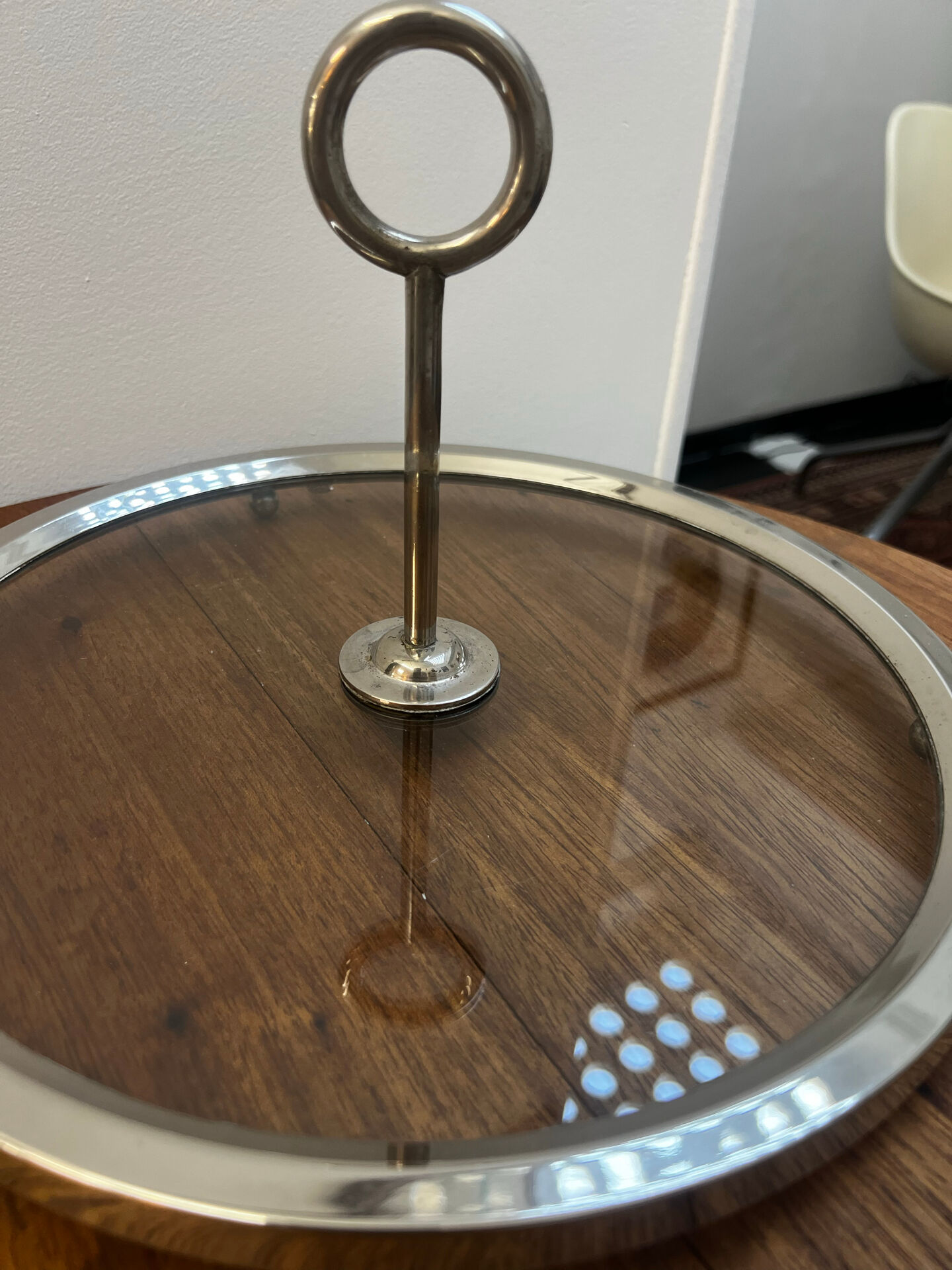 Cheese platter in glass and chrome - 1960