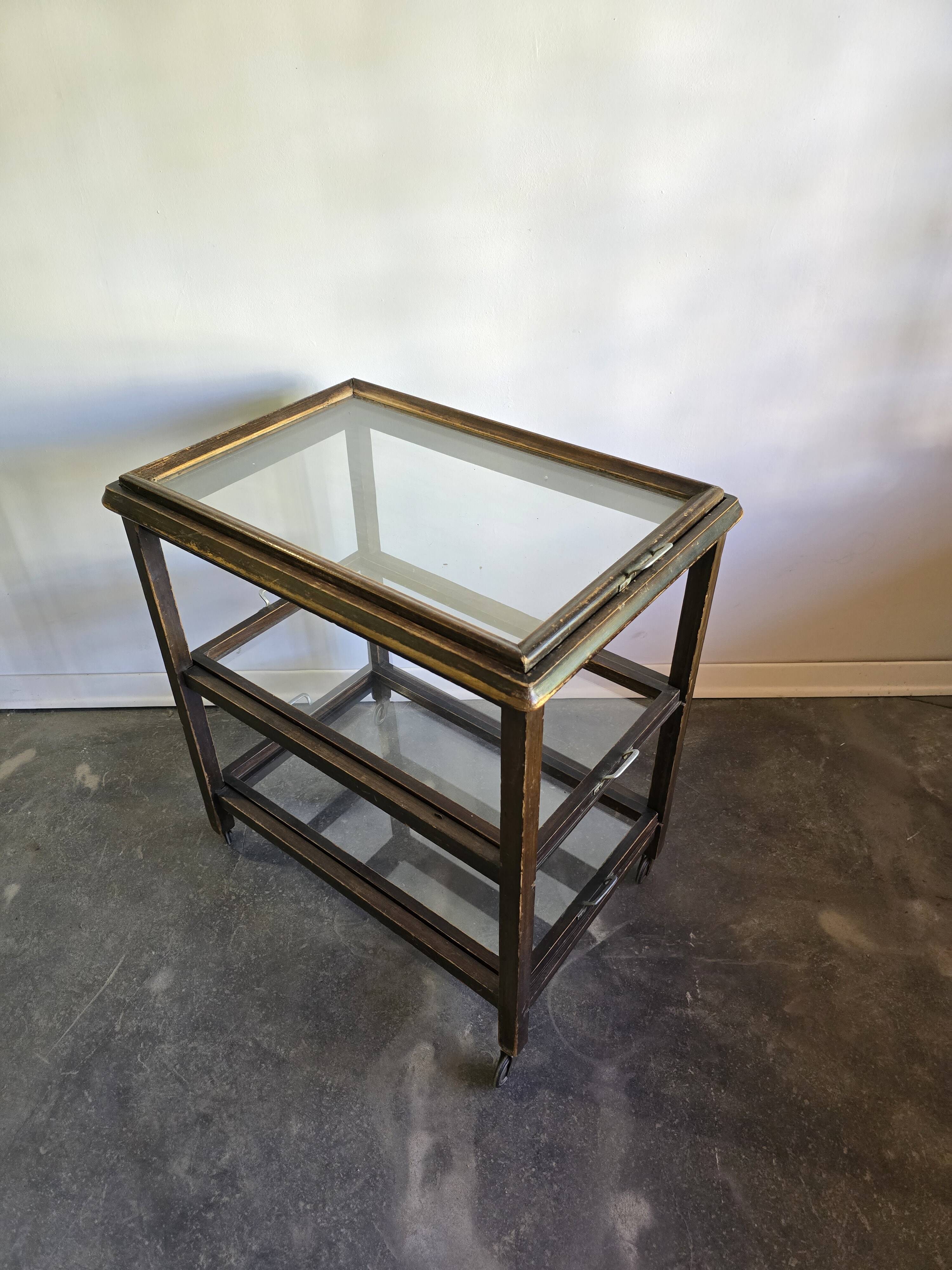 30s Art Deco Bar Cart / Serving Trolley with Removable Glass Trays
