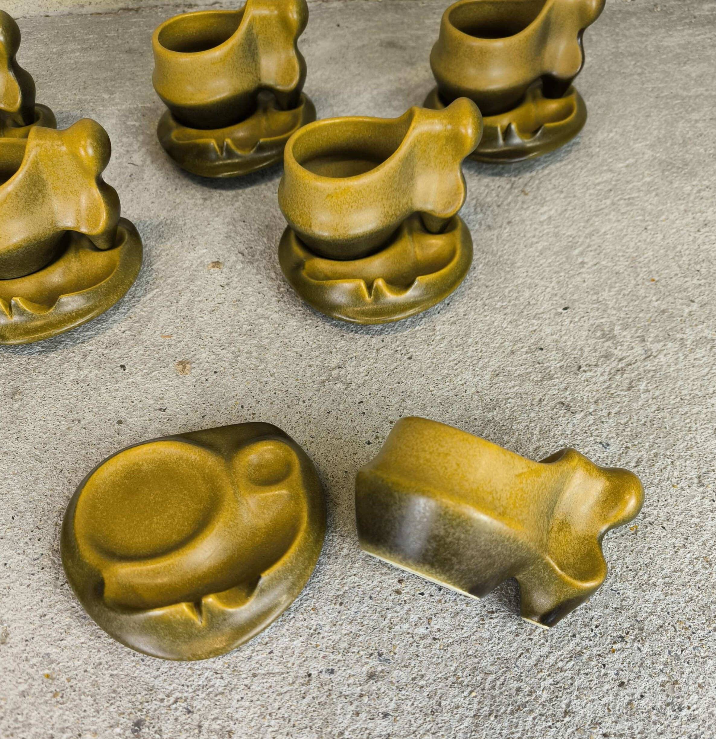 Six vintage Romanian coffee cups Faianta Sighisoara