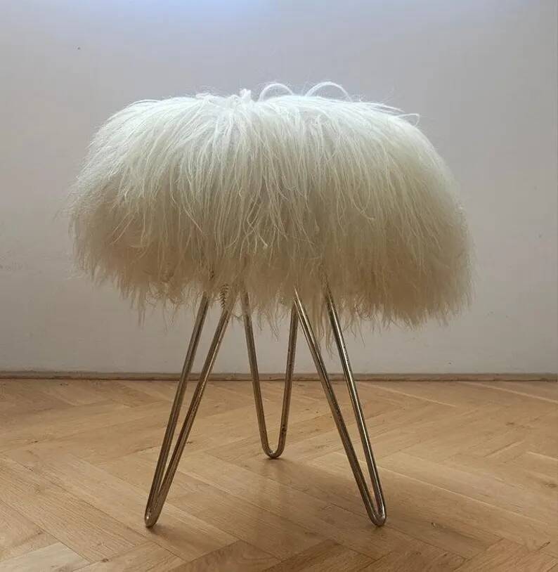 Rare Midcentury Brass and Hairpin Tripod Stool, Germany, 1960s
