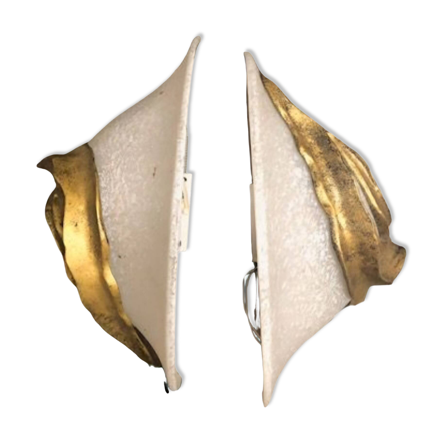 Pair of vintage wall lights in textured glass and gilded bronze – 1970s