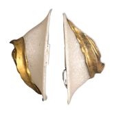 Paire d’appliques vintage en verre texturé et bronze doré – Années 70