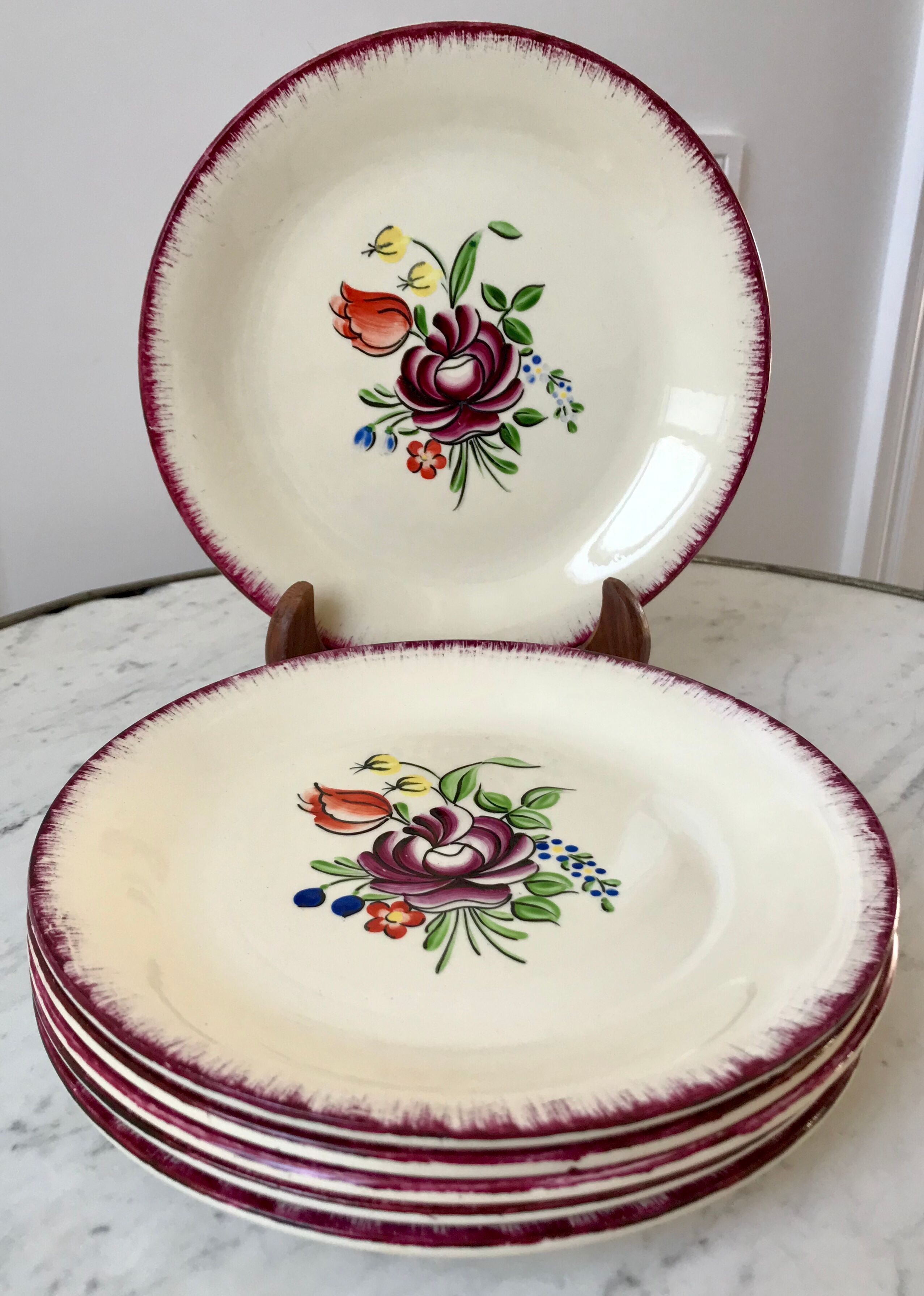 Set of 6 dessert plates Moulin des Loups Orchies 30s