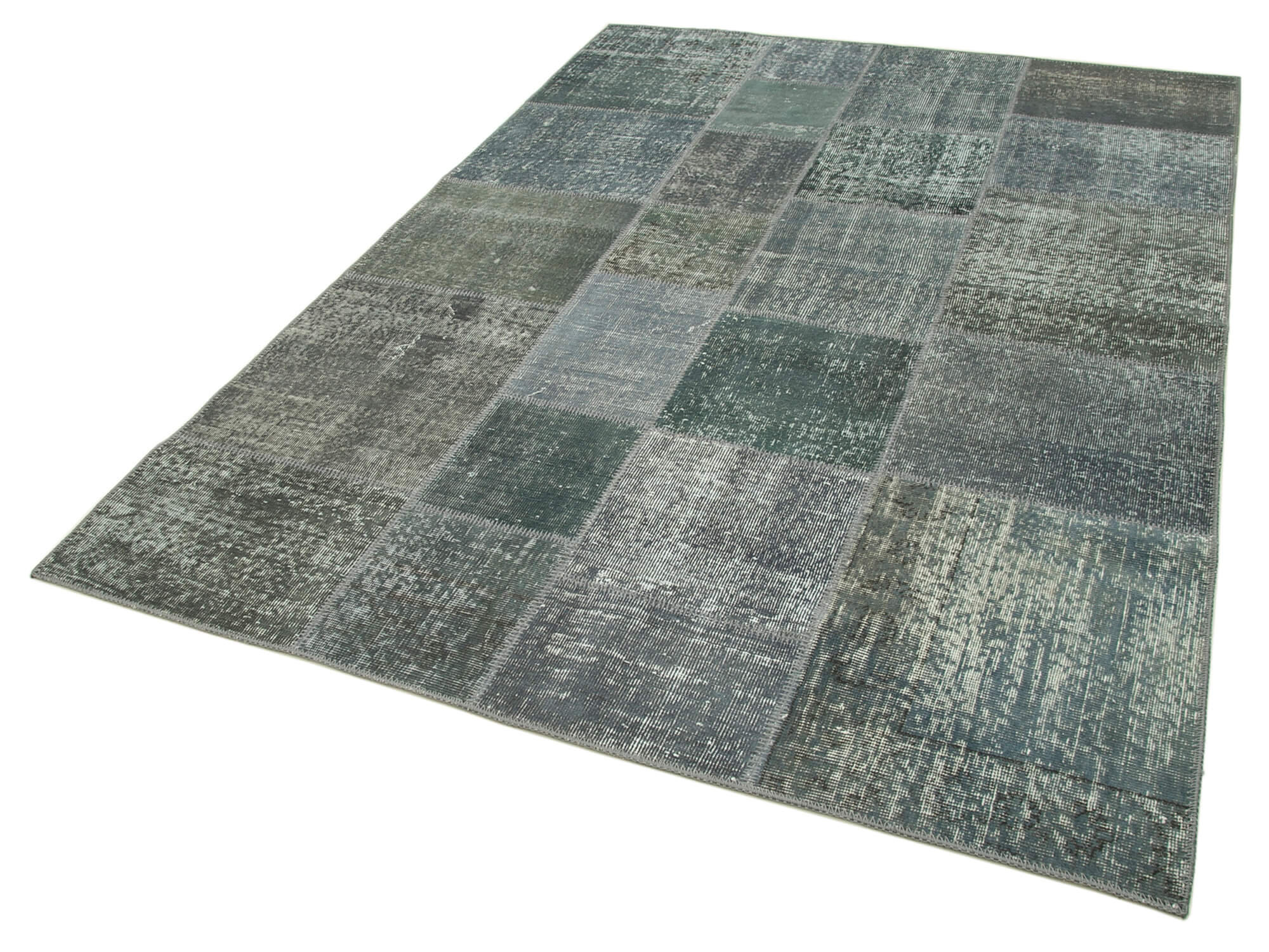 Handwoven turkish contemporary 171 cm x 239 cm grey patchwork carpet