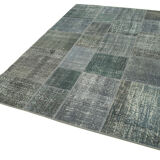 Handwoven turkish contemporary 171 cm x 239 cm grey patchwork carpet