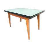 Table extensible pieds compas et plateau vinyle vert de Chine