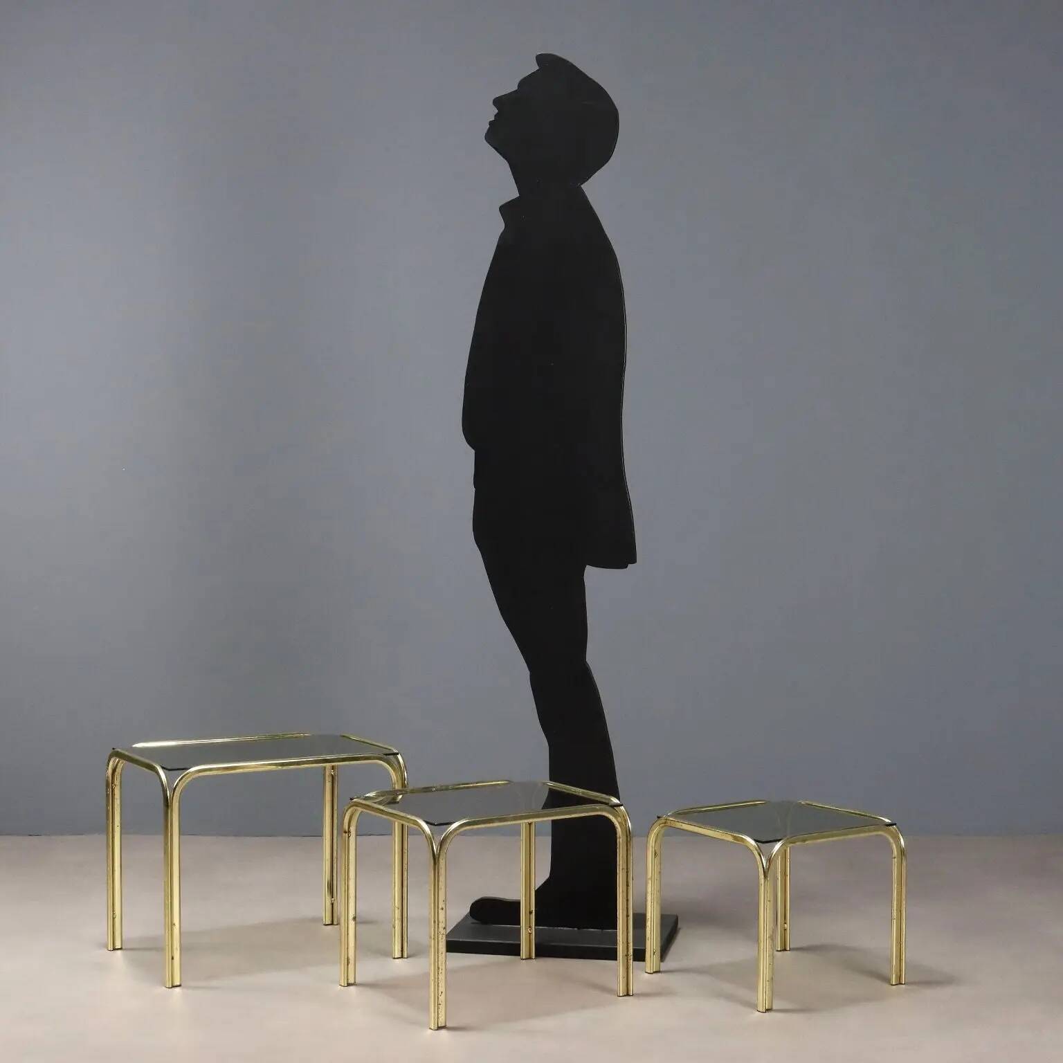 Tables basses vintage en laiton et verre, design, Italie, années 1980