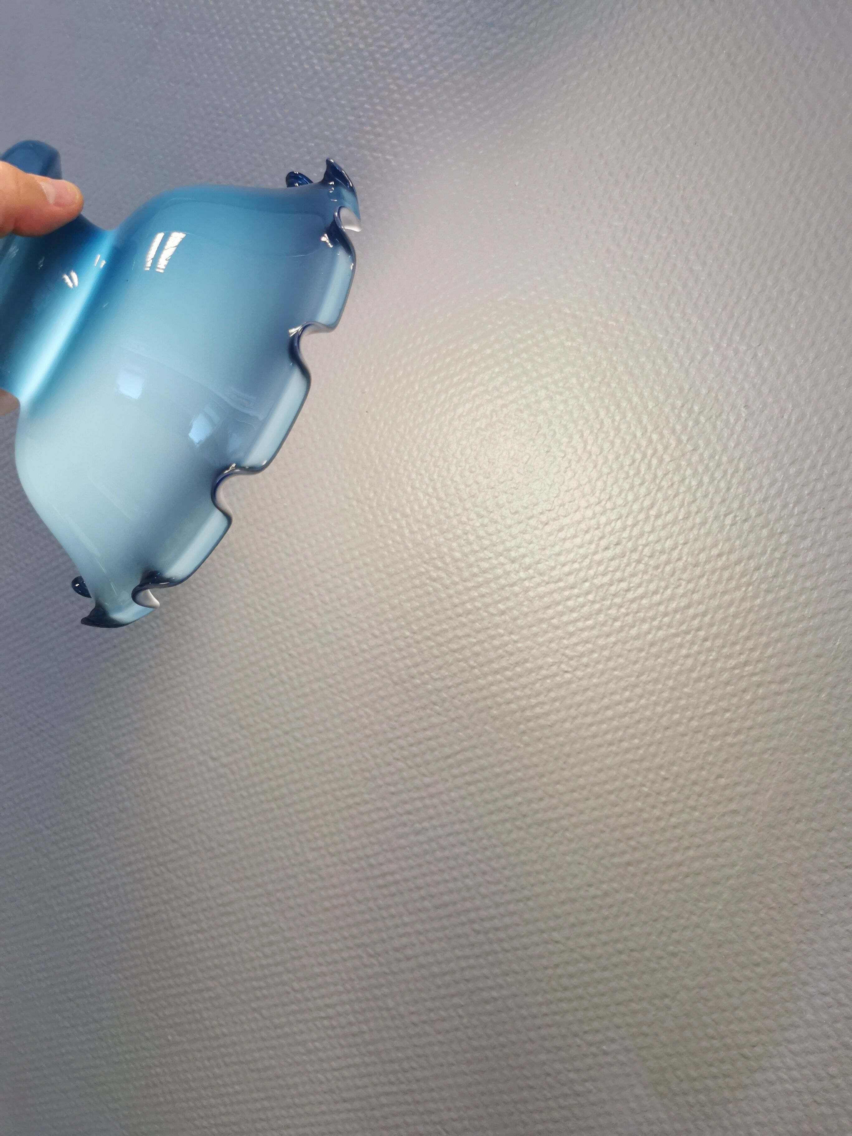 Hanging lamp in double layer opal glass, blue on the outside and white on the inside.