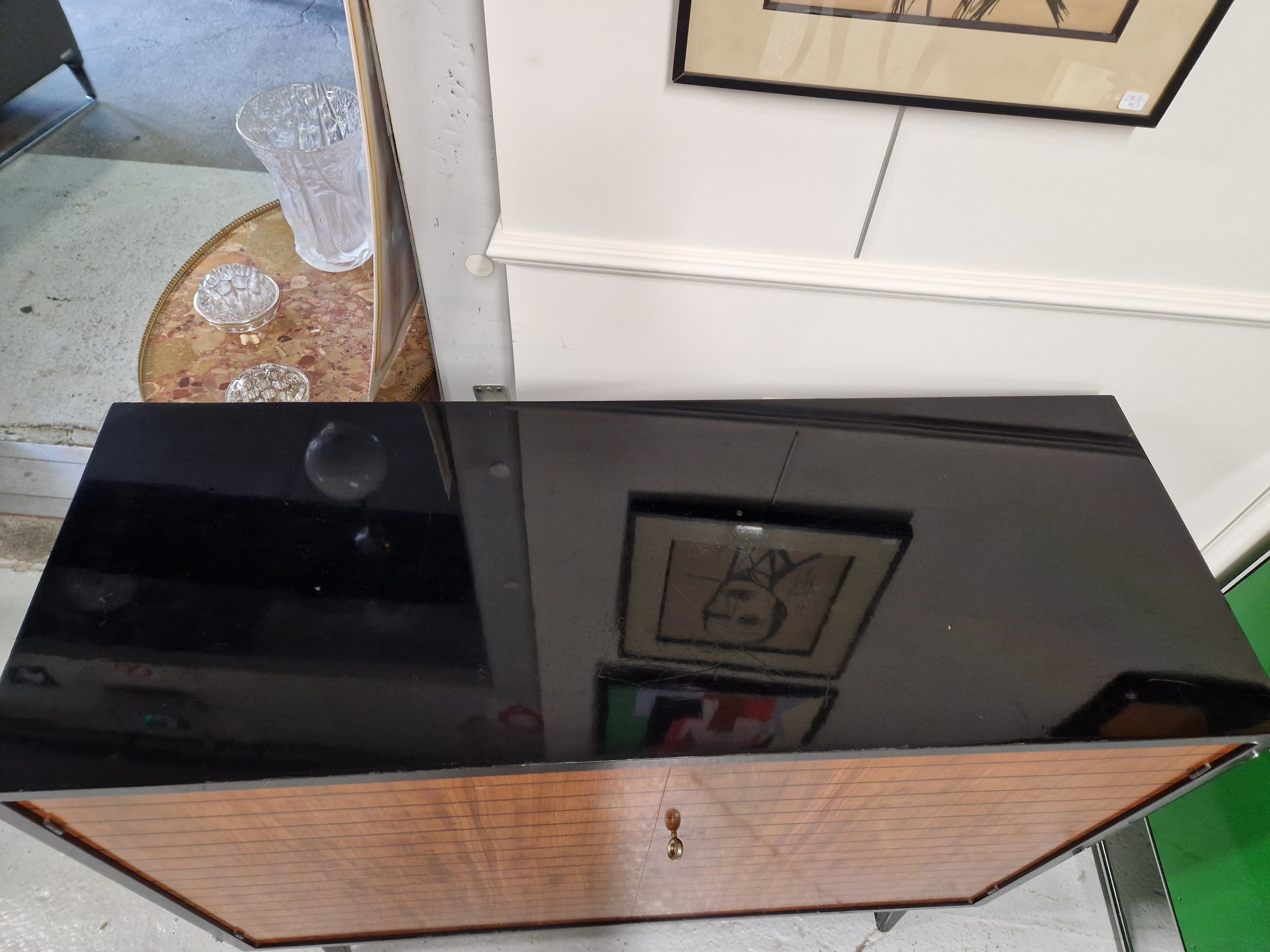 Vintage black lacquered buffet and wood Maurice Flachet