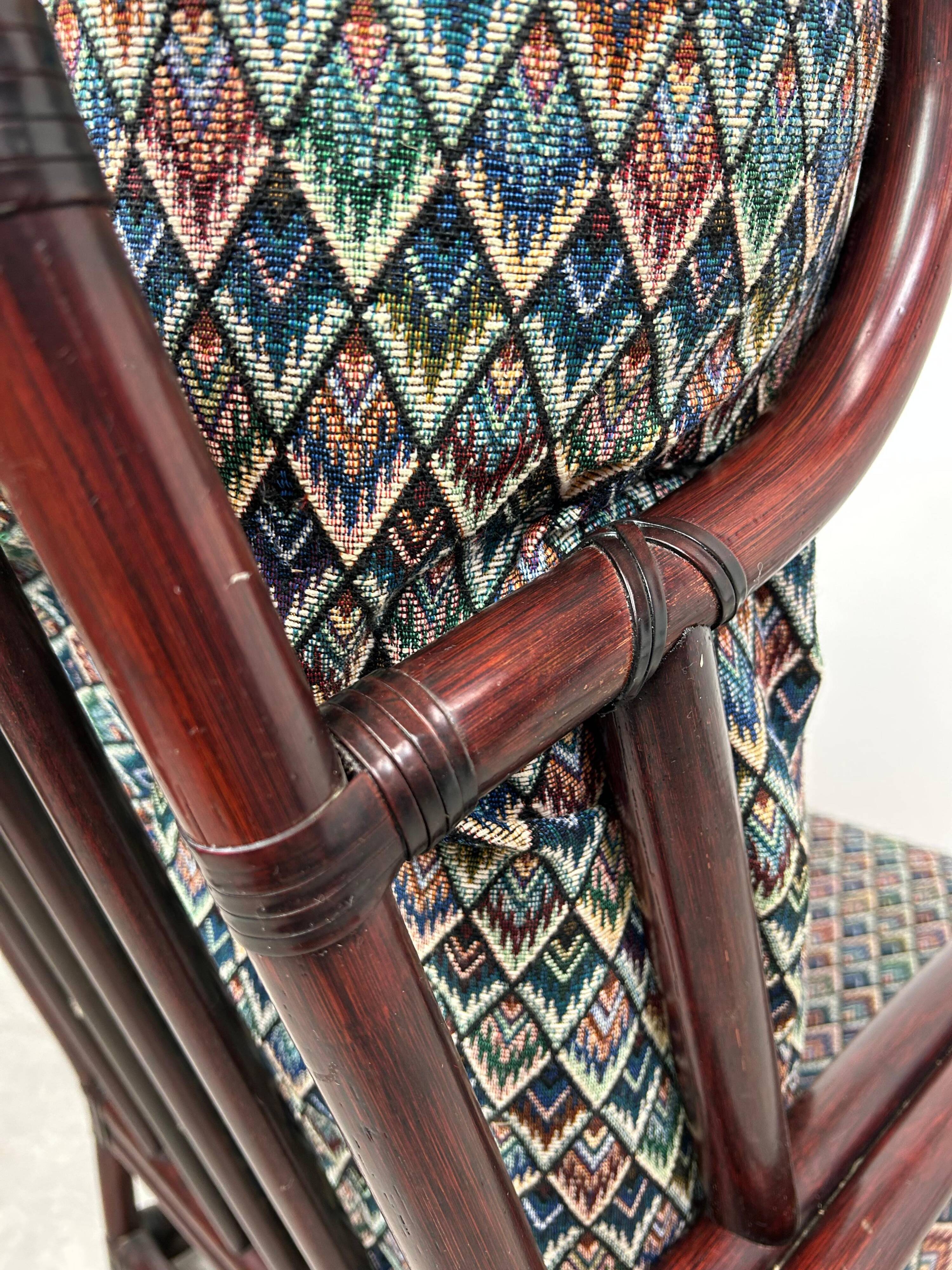 Fauteuil à oreilles en bambou de style milieu du siècle avec tabouret par Gervasoni