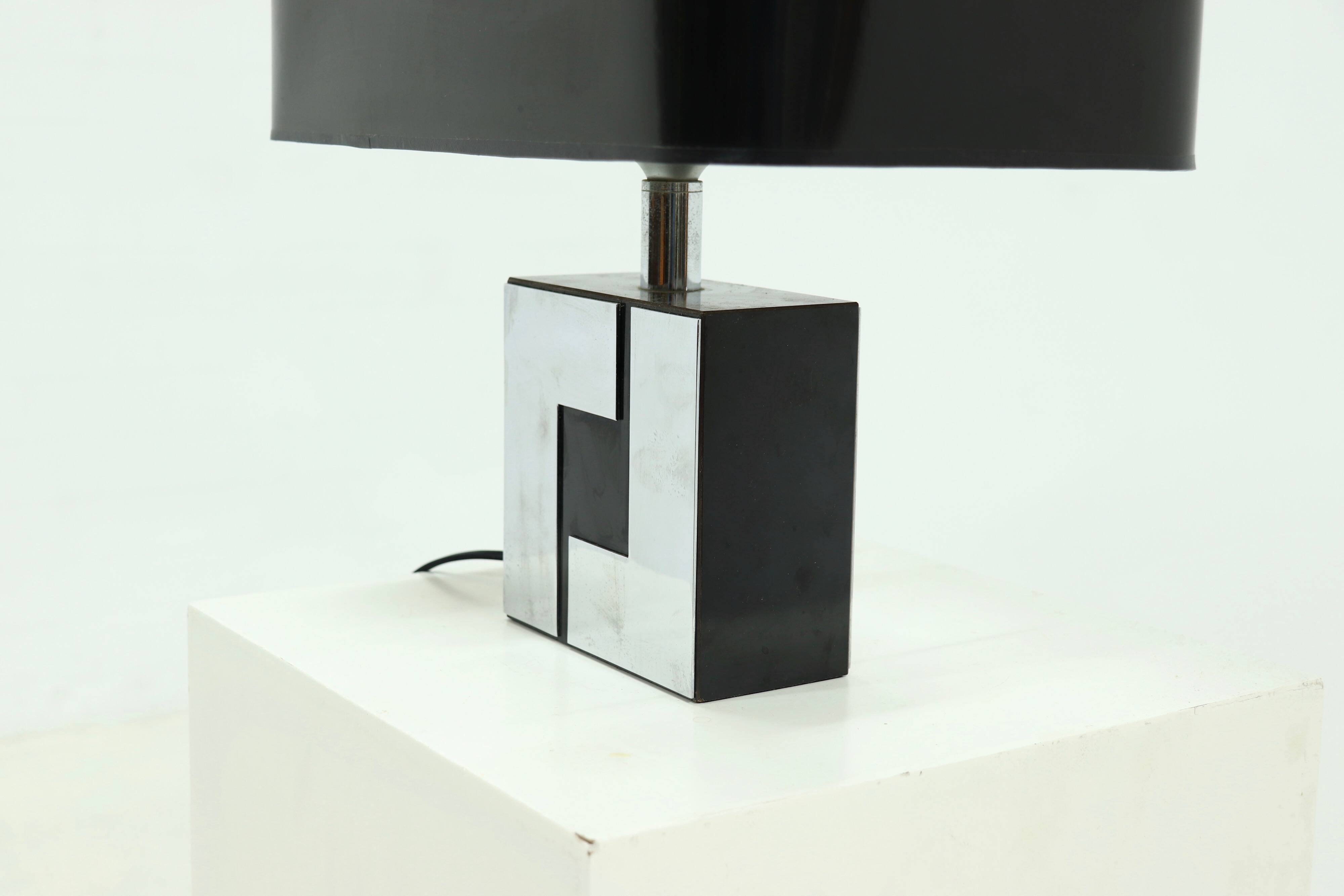 Decorative Laminated Wood and Chromed Steel Table Lamp 1970s
