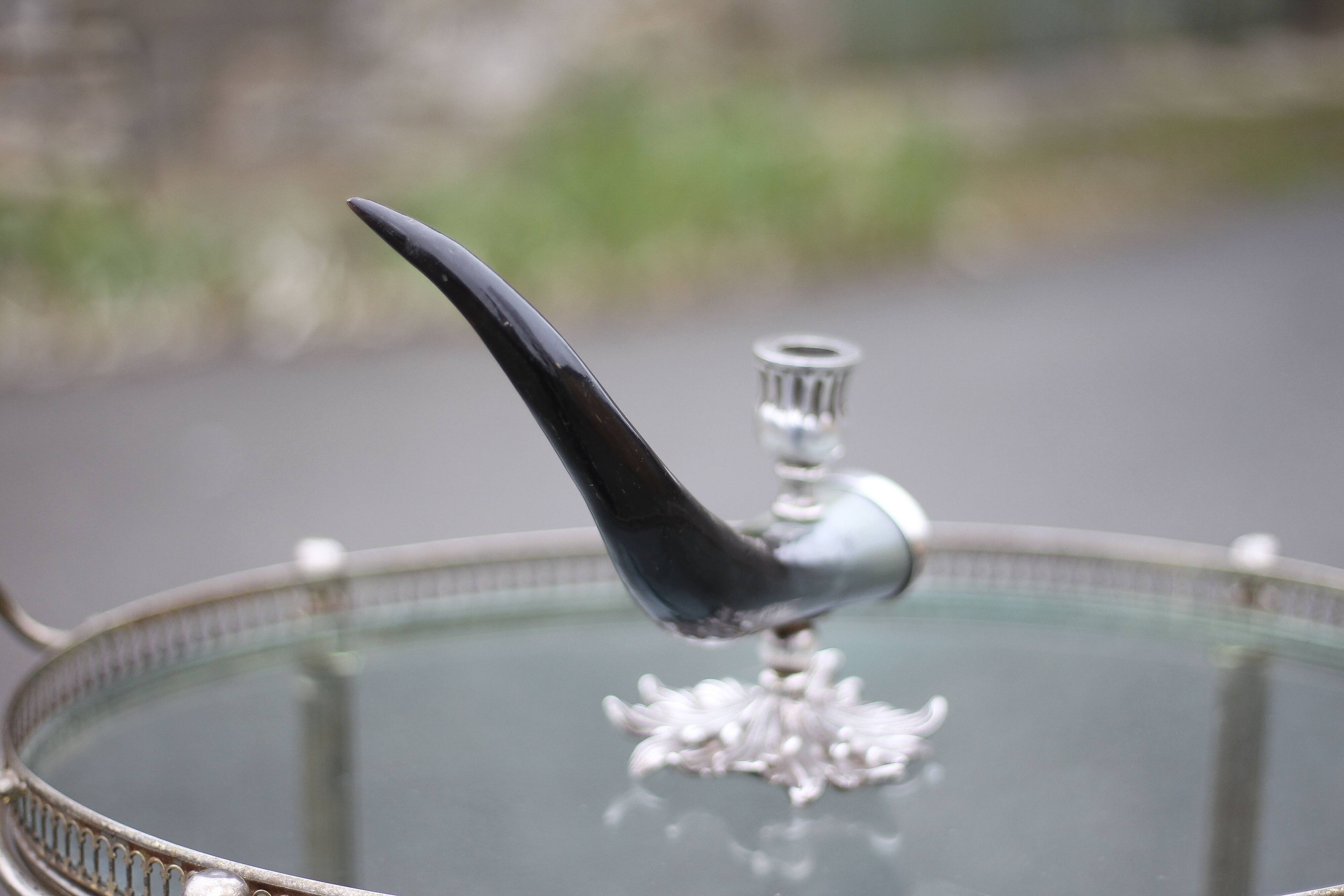 Bougeoir signé Alice Joly, bougeoir corne et métal argenté, porte-bougie, décoration intérieur