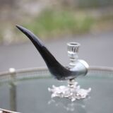 Bougeoir signé Alice Joly, bougeoir corne et métal argenté, porte-bougie, décoration intérieur