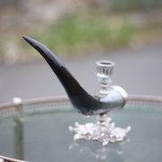Candle holder signed Alice Joly, horn and silver metal candle holder, candle holder, interior decoration