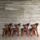 Set of 4 brutalist dutch oak chairs