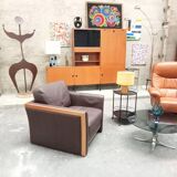 Wood and leather club chair