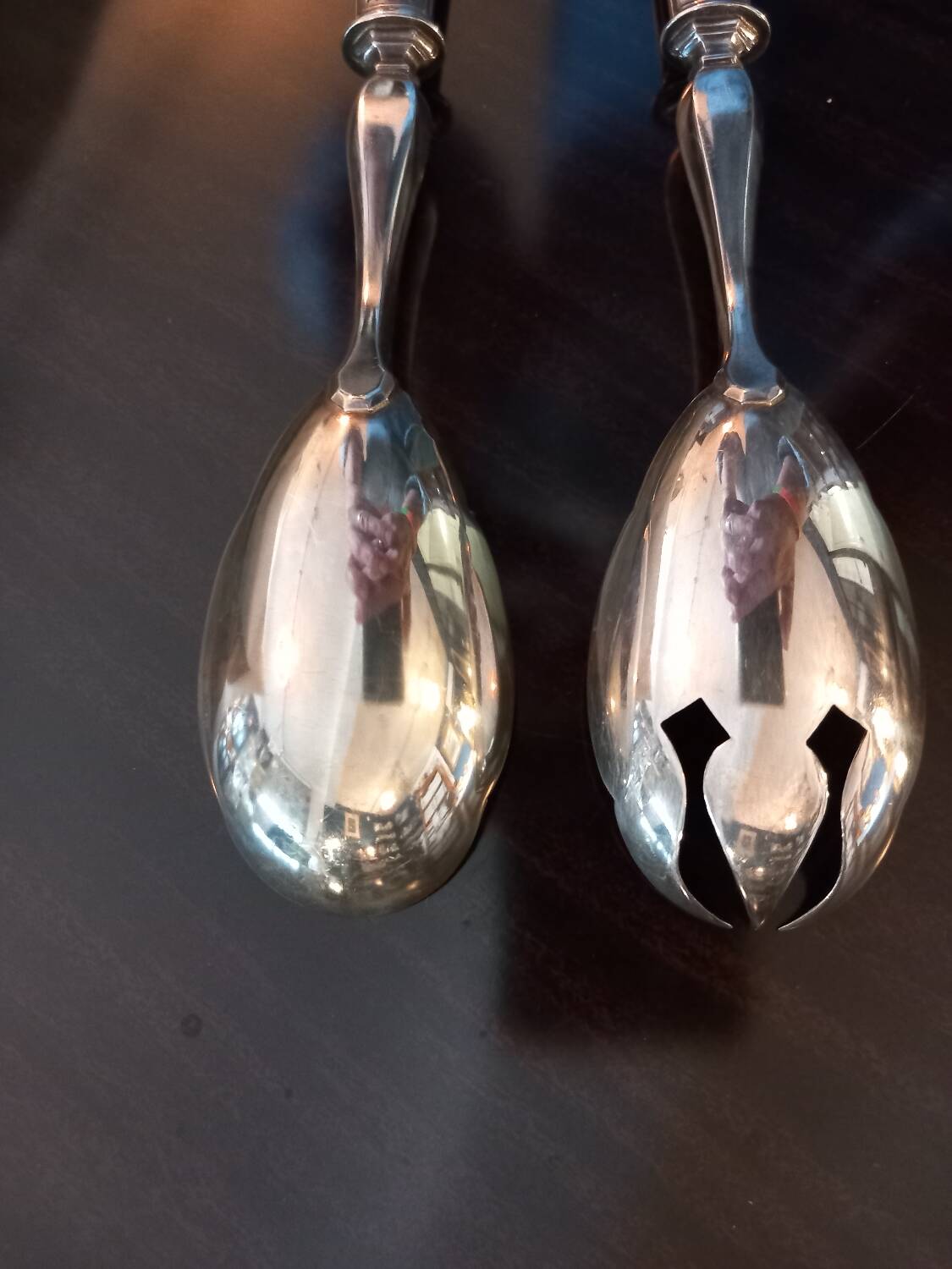 Pair of salad servers. silver plated. art deco