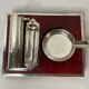 2211869 Vintage, necessary smoker ashtray silver metal red wood circa 1940