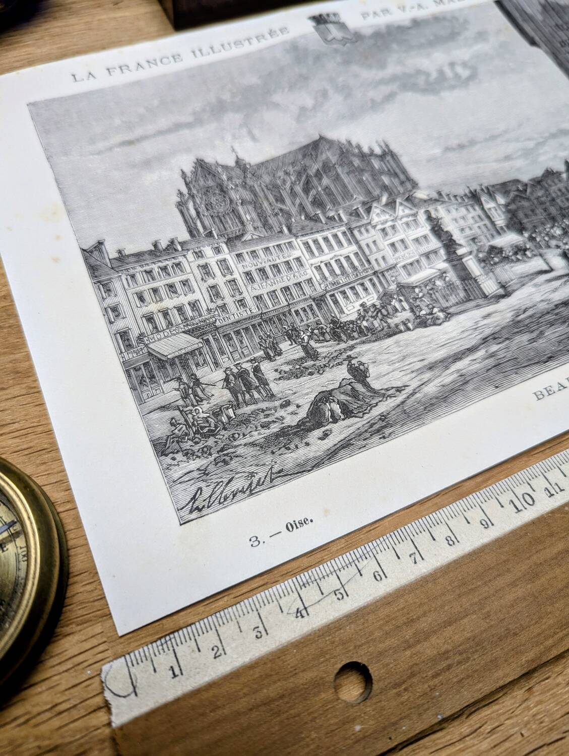 Beauvais, Oise, gravure vintage, imprimée en 1883