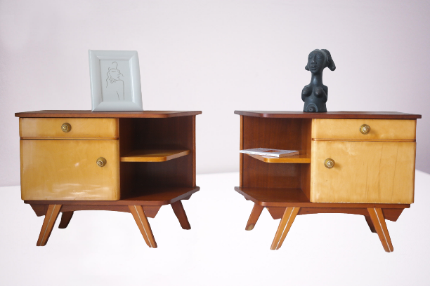 Paire de chevets vintage en bois pieds compas