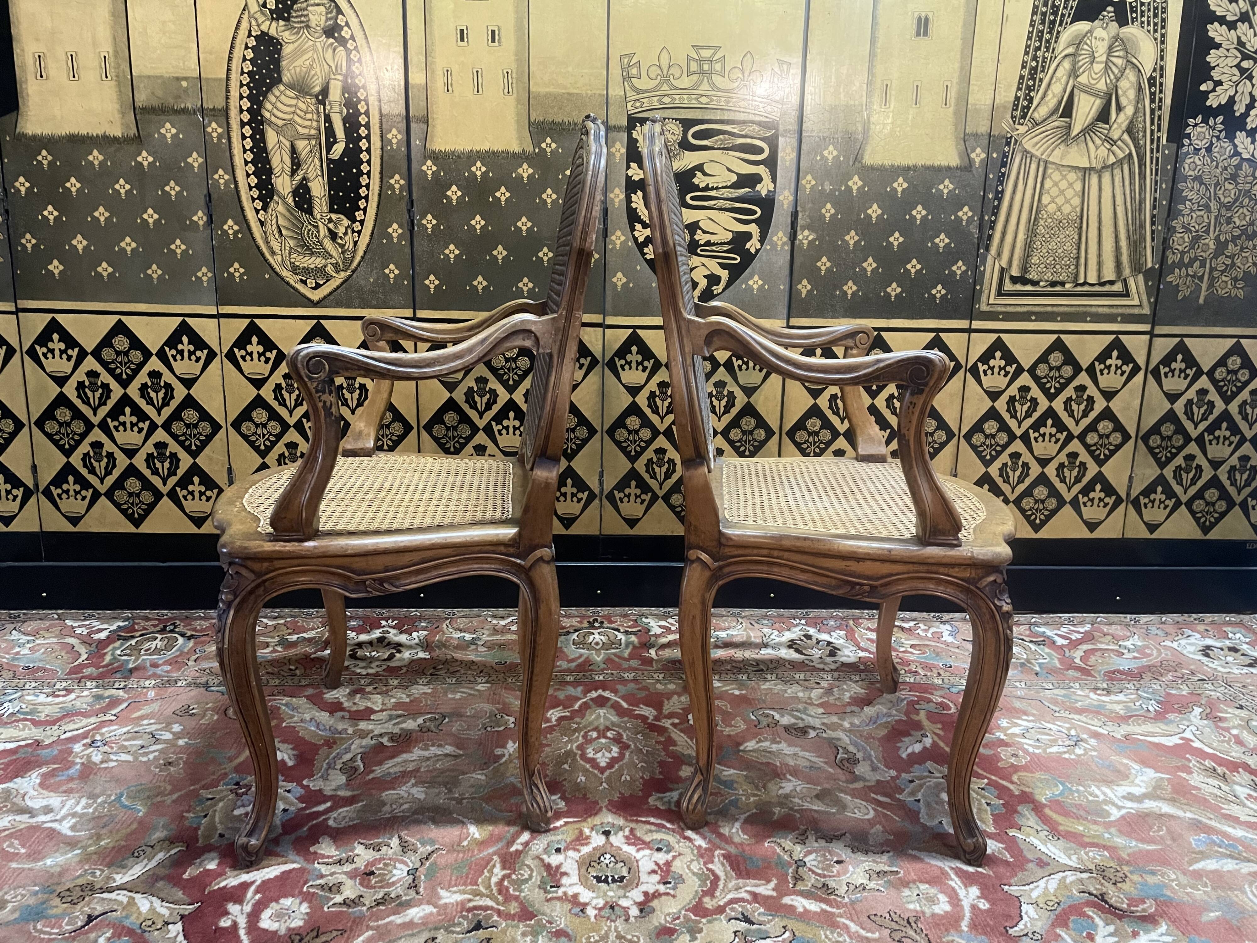 Pair of Louis XV style armchairs in canework