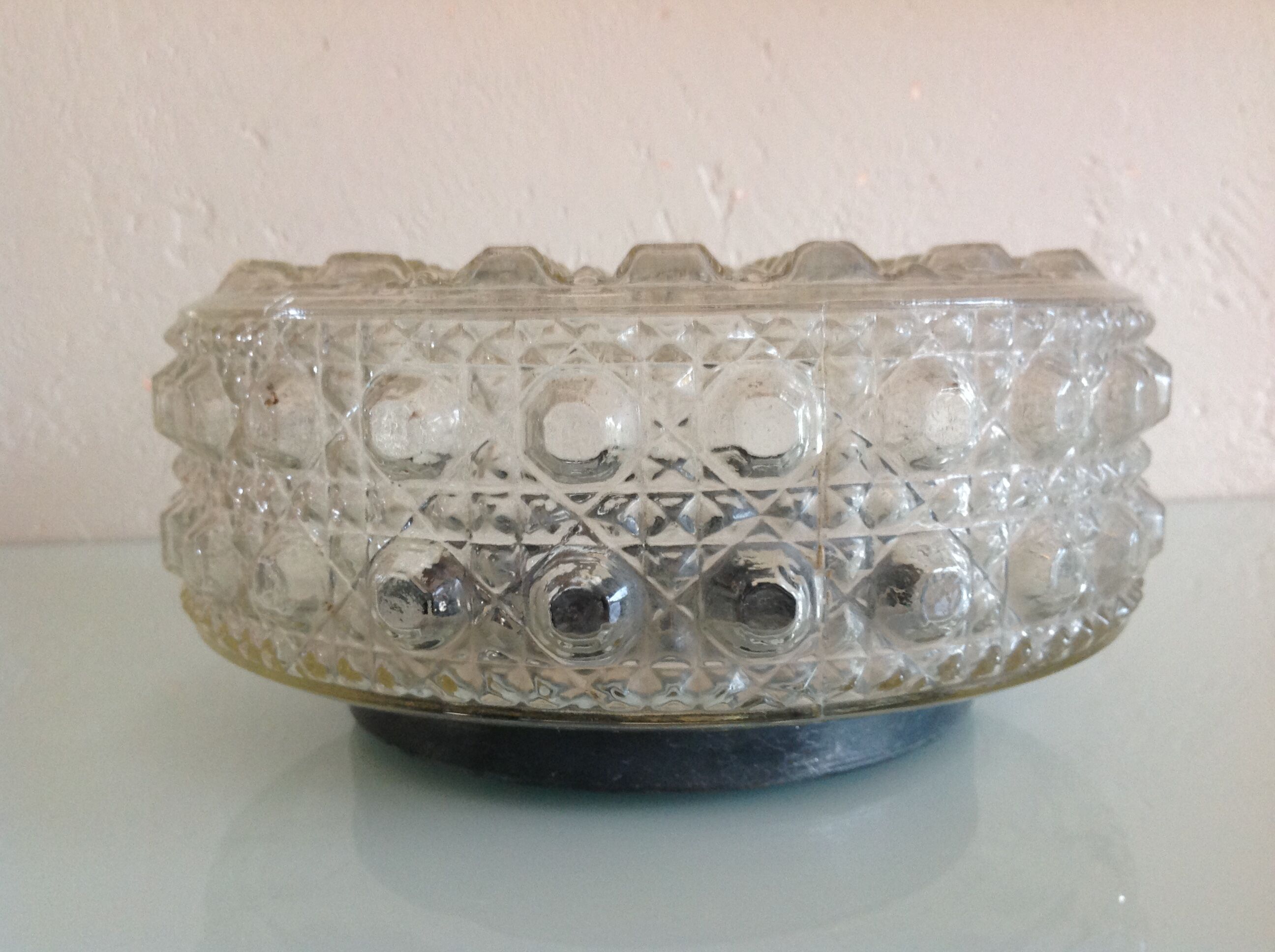 Round ceiling lamp in bubbled glass vintage 60s 70s