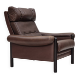 1970s, Danish armchair, original condition, furniture leather, dark oak wood.