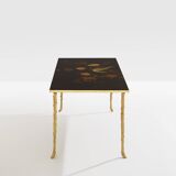 Maison Baguès bamboo brass Chinese lacquered small coffee table 1950s