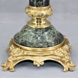 Lamp in gilded bronze & veined water green marble & pleated lampshade