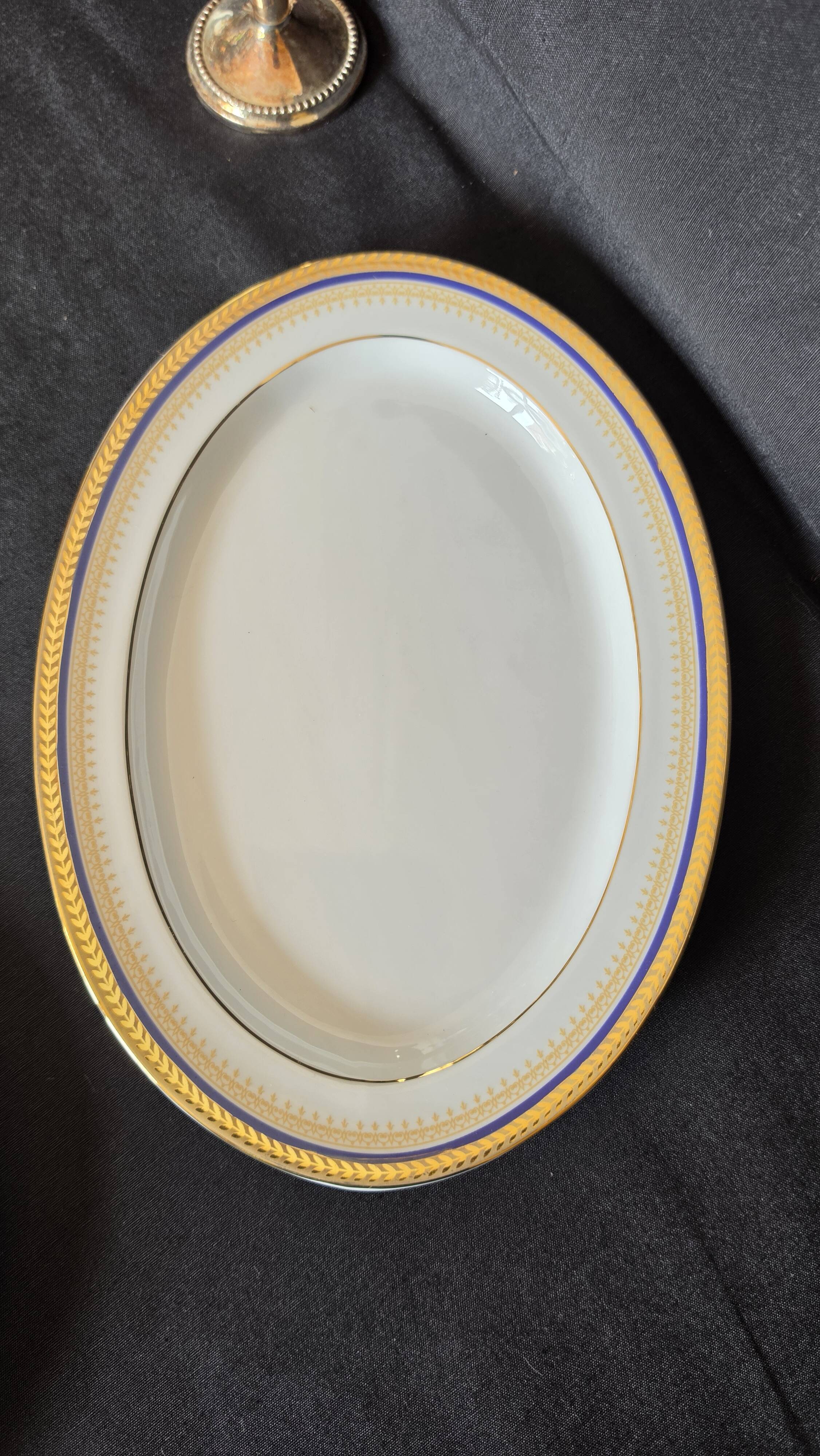 Set of 2 oval shrimp dishes in Limoges porcelain "Blue de F"