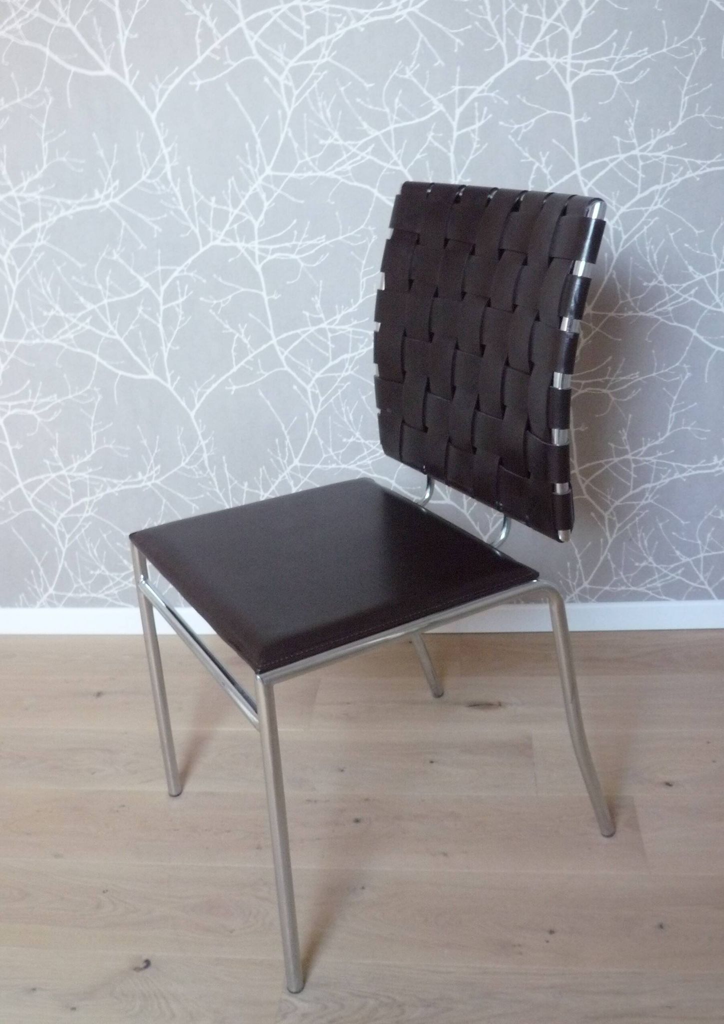 Chaise de salle à manger  cuir et chrome
