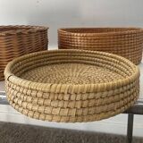 Trio of vintage wicker and woven raffia baskets