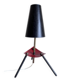 1950s modernist tripod lamp made of sheet metal and brass.