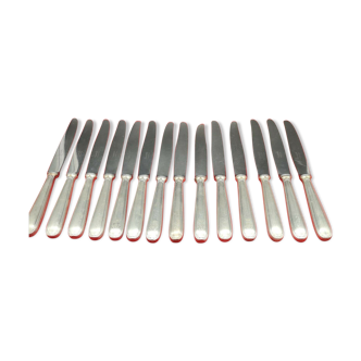 Set of 14 silver metal knives Christofle stainless steel blade model Touraine crown Vicomte