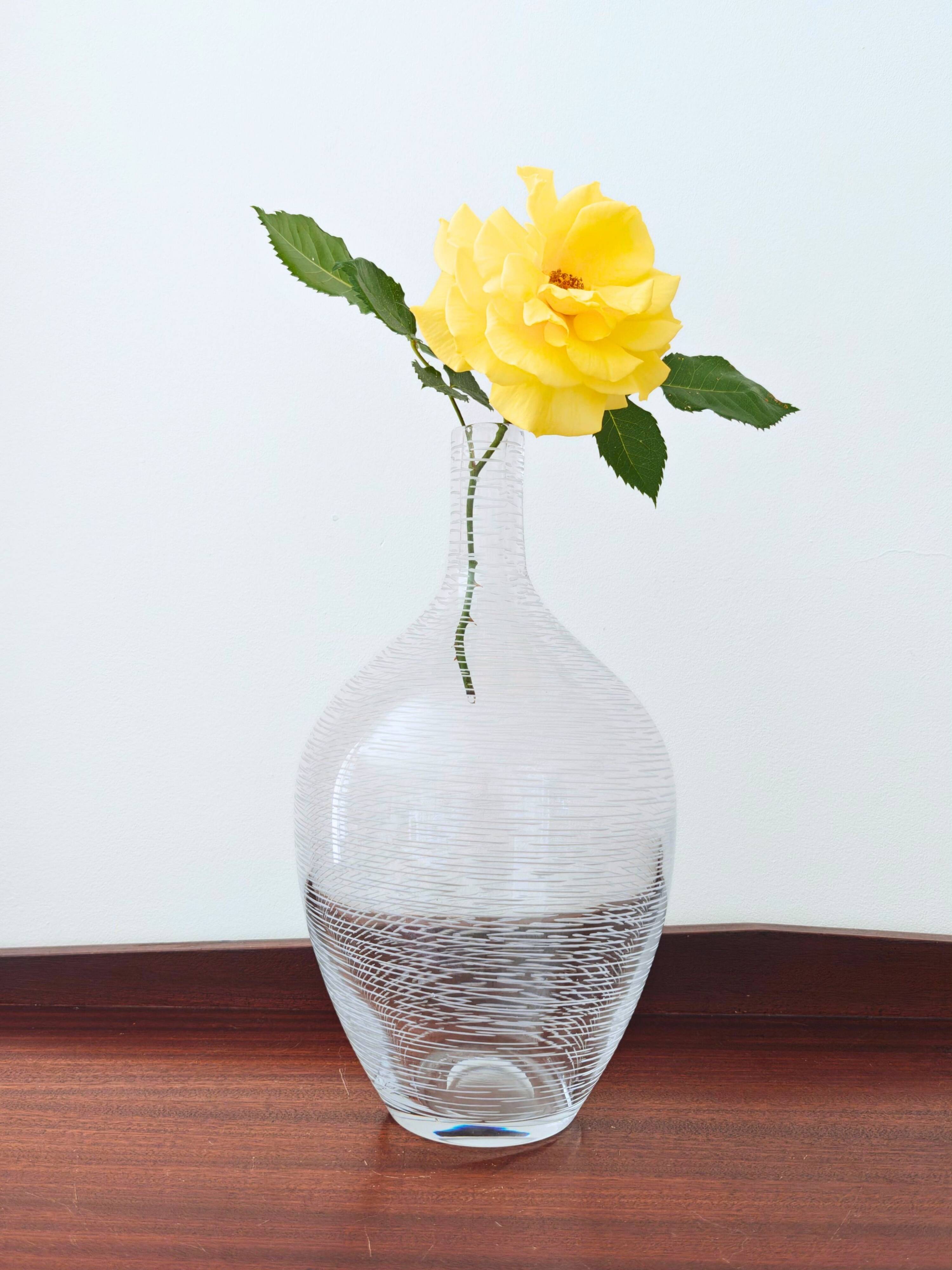 Large ribbed blown glass bottle vase - 1970s