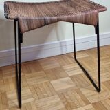 Raoul Guys stool for Airborne in wicker and lacquered steel 50s
