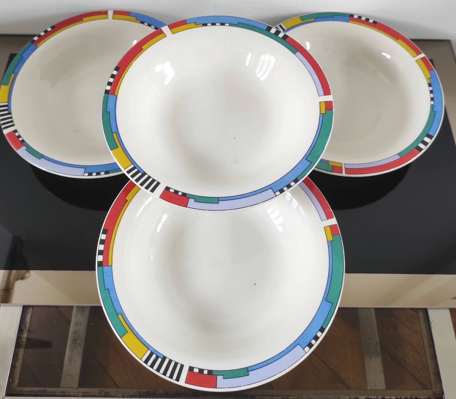 Set of 4 vintage Memphis style deep plates.
